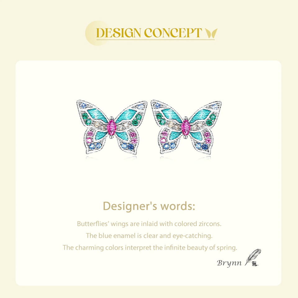 Colorful Butterfly Stud Earrings | S925 Sterling Silver | Go Glam Girl 11 S925 Colorful Butterfly Stud Earrings | Warm Spring Collection | Go Glam Girl jewelry shop