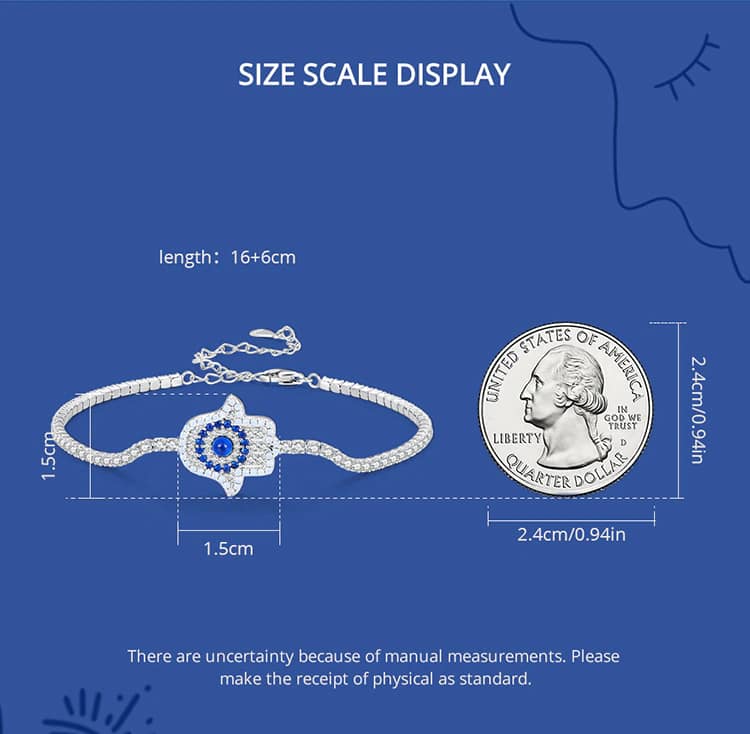 Adjustable Fatima Hand Evil Eye Tennis Bracelet | S925 Sterling Silver | Go Glam Girl 15 S925 Adjustable Fatima Hand Evil Eye Tennis Bracelet | Demon's Eye Collection | Go Glam Girl jewelry shop