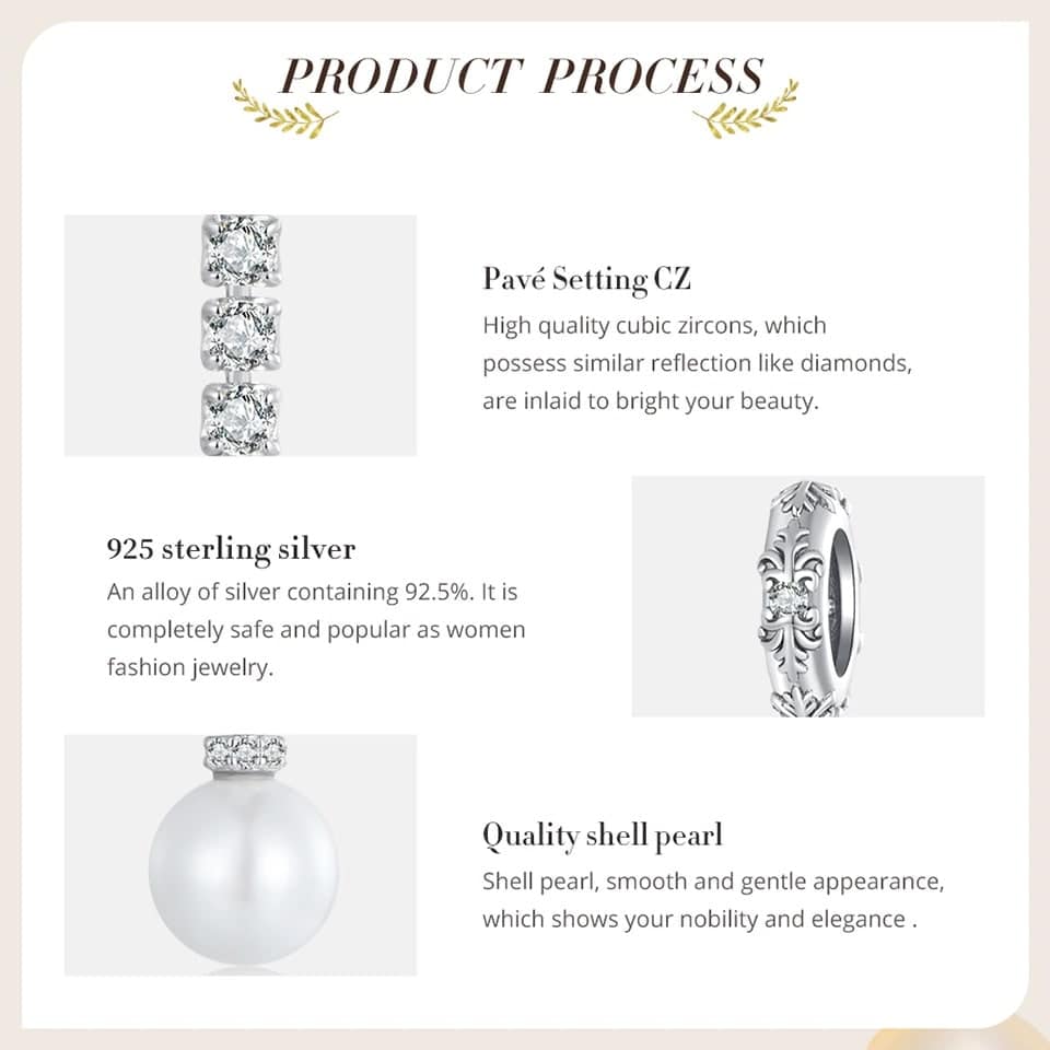 White Pearl Dangle Charm for Pandora Bracelet | Wedding Day Gift | S925 Sterling Silver | Go Glam Girl 11 White Pearl Dangle Charm | Wedding Series | Go Glam Girl jewelry shop