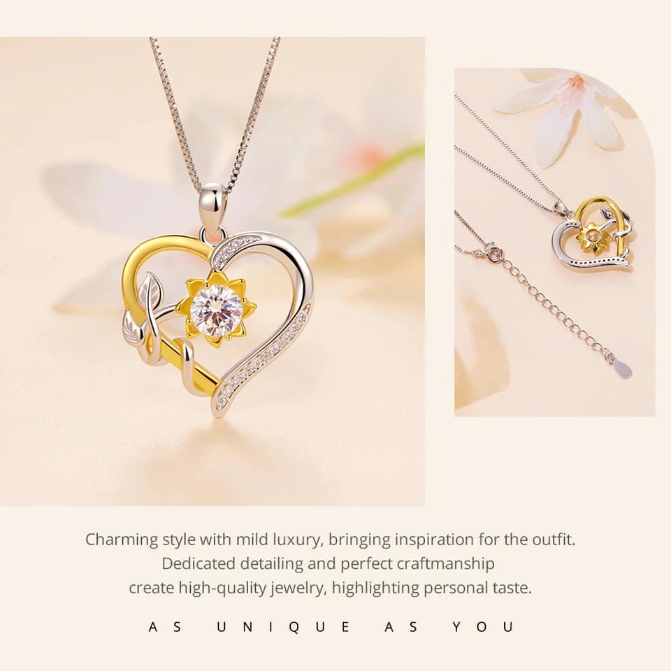 Heart & Moissanite Flower Necklace 17 S925 Heart & Moissanite Flower Necklace | Fine Jewelry | Go Glam Girl jewelry shop